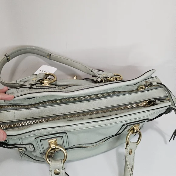MSRP $700 Coach Hampton Lindsay Satchel Handbag Tote Mint Green Leather Turnlock - Picture 10 of 11